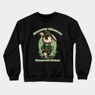 Bunny Kisses Shamrock Wishes - St Patricks Day Bunny Crewneck Sweatshirt